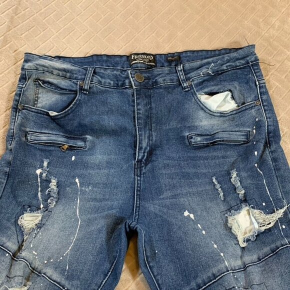 Freehold Mens 40x30 Denim Jeans Blue Skinny Distressed Paint Splatter Stretch - Picture 5 of 13